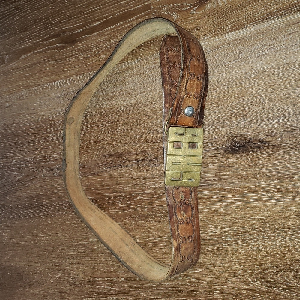 Vintage 70s solidbrass buckle Embossed leather belt, Personalized Name GREG Gift